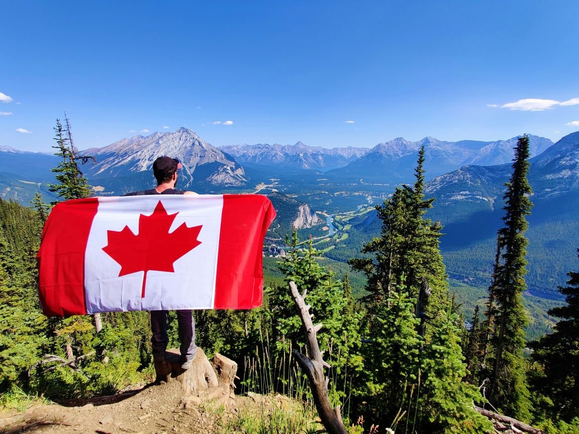 Canada flag mountain